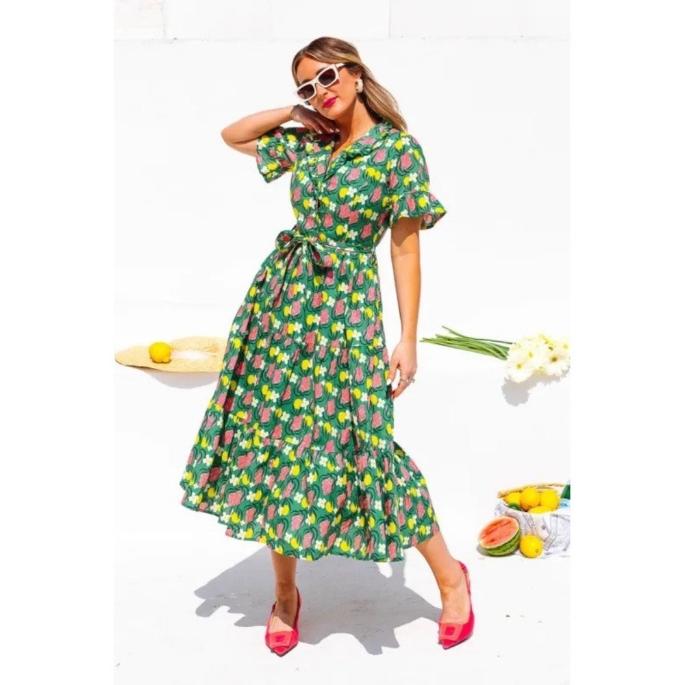 Ivy City Co Banana Taste Floral Cotton Dress Size 4 Collared Puff Sleeve